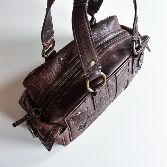 Vintage Y2K Coach Brown Pebbled Leather Mia Studded Satchel Bag Style 10064 - Picture 3 of 13